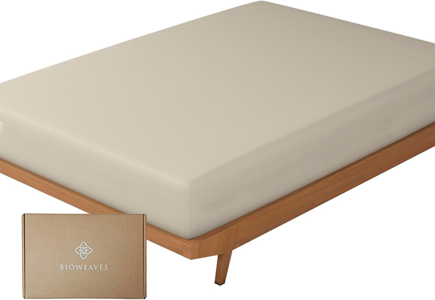 100% Organic Cotton 1 Fitted Sheet Queen Size Only | 300 Thread Count Sateen Weave GOTS Certified with Deep Pocket - Sand