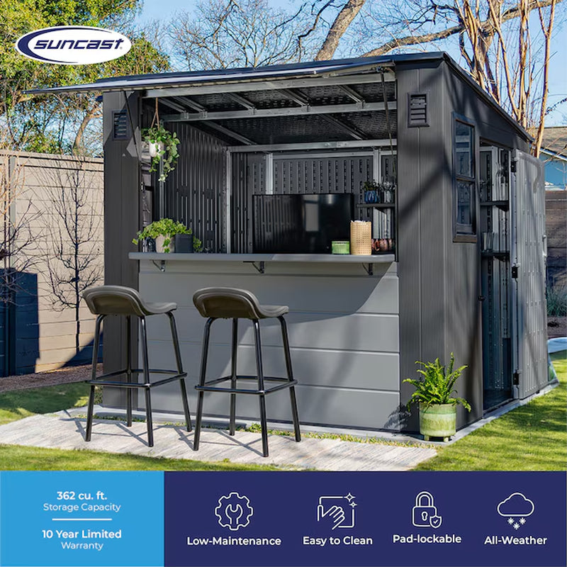 8-Ft X 7-Ft Outdoor Entertainment Cabana Bar Gray Lean-To Resin Storage Shed