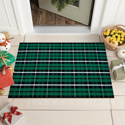 Christmas Outdoor Rug 2X3, Buffalo Plaid Green and Black Checkered Entryway Rug, Washable Front Porch Door Mat Layered Doormat, Small Rug for Bathroom Xmas Holiday Decor