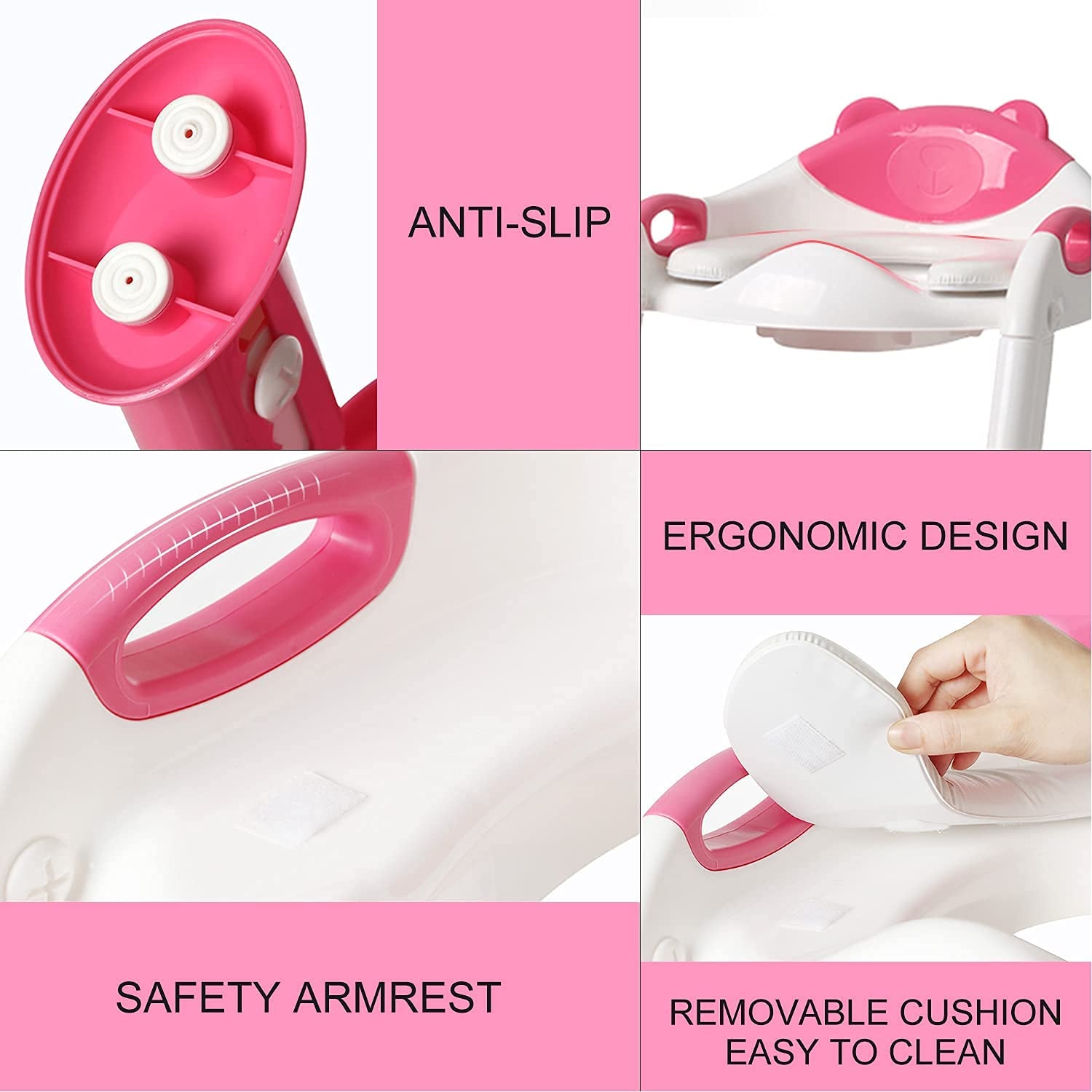 Potty Training Seat Ladder Girls,Toddlers Toilet Seat,Kids Stool (Rose Pink)