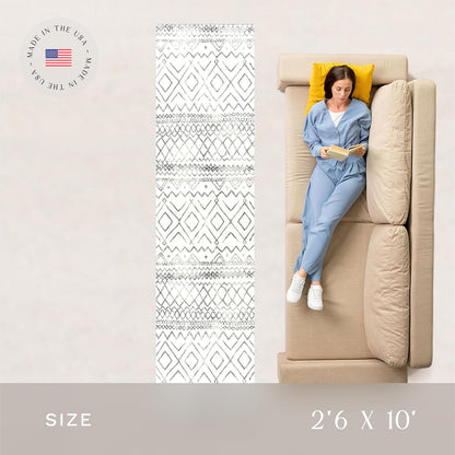 Abstract Diamond Modern Distressed Non Slip Runner Rug for Hallway Entry Way Floor Carpet [Made in USA], 2'6 X 10, Neutral