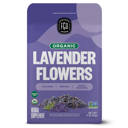 Organic Dried Lavender Flowers, Extra Grade Dried Buds, Imported from France for Culinary or Sachet Bags, 4Oz, Packaging May Vary (Pack of 1)
