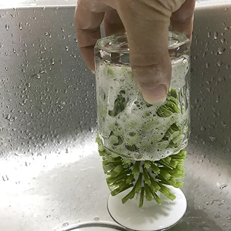 Brush-Up Glass Brush with Suction Cup Upright Stays in Sink Bristle Scrub Kitchen Bottle Cleaning Washing (Green)