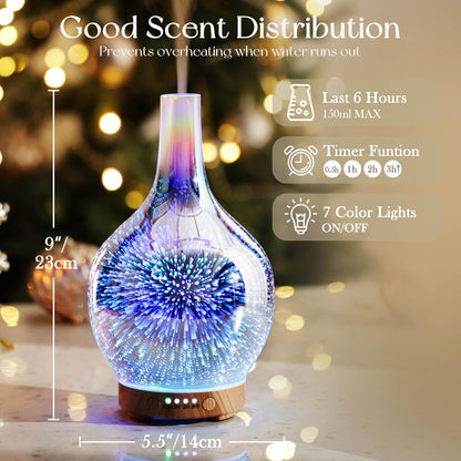 3D Essential Oil Diffuser Cool Mist Humidifier Ultrasonic Aromatherapy Diffuser,150Ml Last 6H,Auto Shut-Off,Air Refresh,Decoration for Home,Office,Yoga,Baby,Sleep
