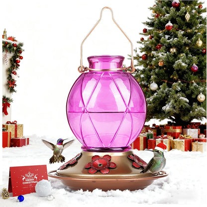 Hummingbird Feeder, Glass Hummingbird Feeder for Outdoors, Netted Texture Ball Shape Bottle, 20 Ounces, Lavender, Birthday Gifts for Women Men, Gifts for Mom Dad