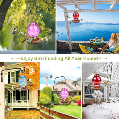 Hummingbird Feeder, Glass Hummingbird Feeder for Outdoors, Netted Texture Ball Shape Bottle, 20 Ounces, Lavender, Birthday Gifts for Women Men, Gifts for Mom Dad