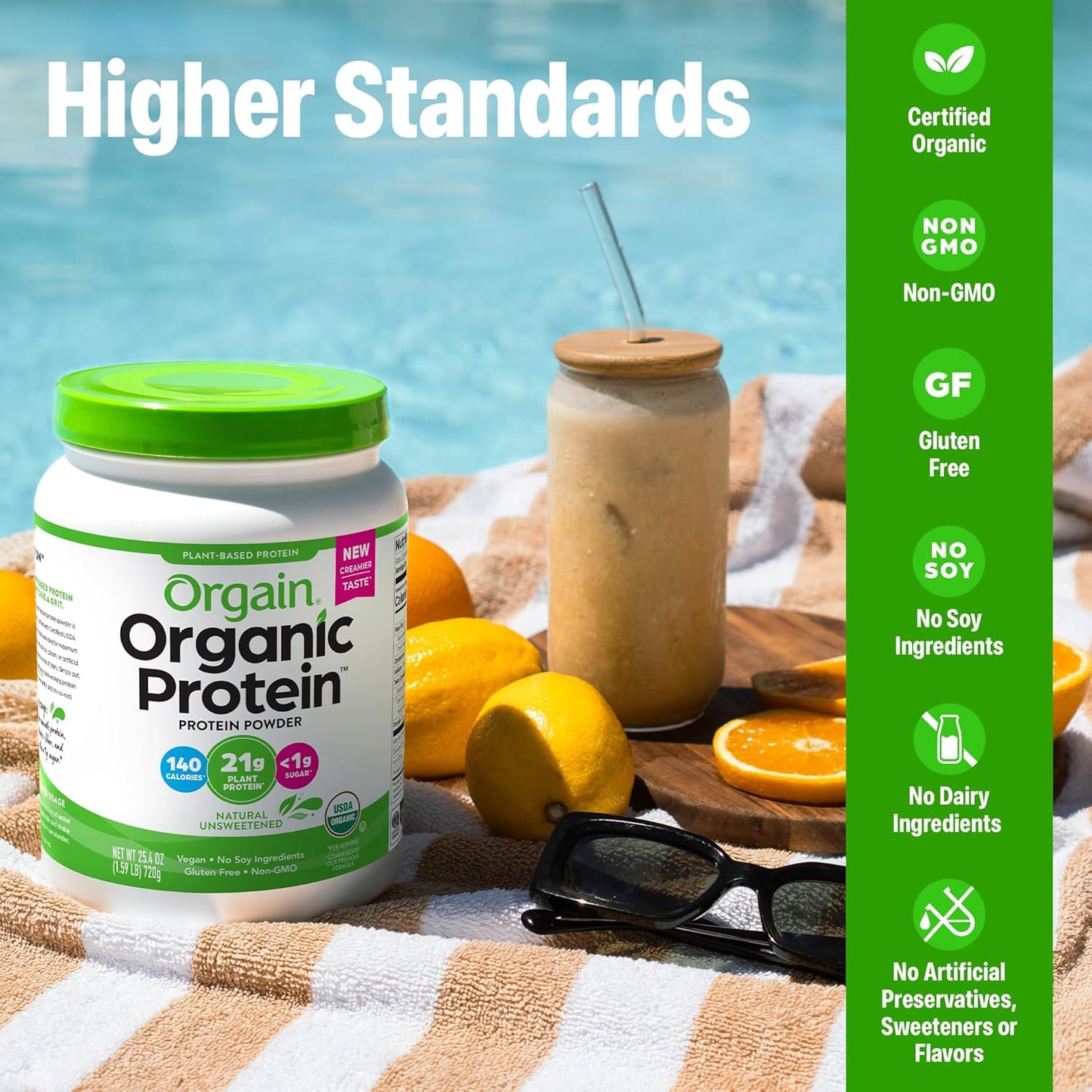 Organic Vegan Protein Powder, Natural Unsweetened - 21G of Plant Protein, 4G Prebiotic Fiber, Low Net Carbs, No Lactose Ingredients, No Added Sugar, Non-Gmo, for Shakes & Smoothies, 1.59 Lb