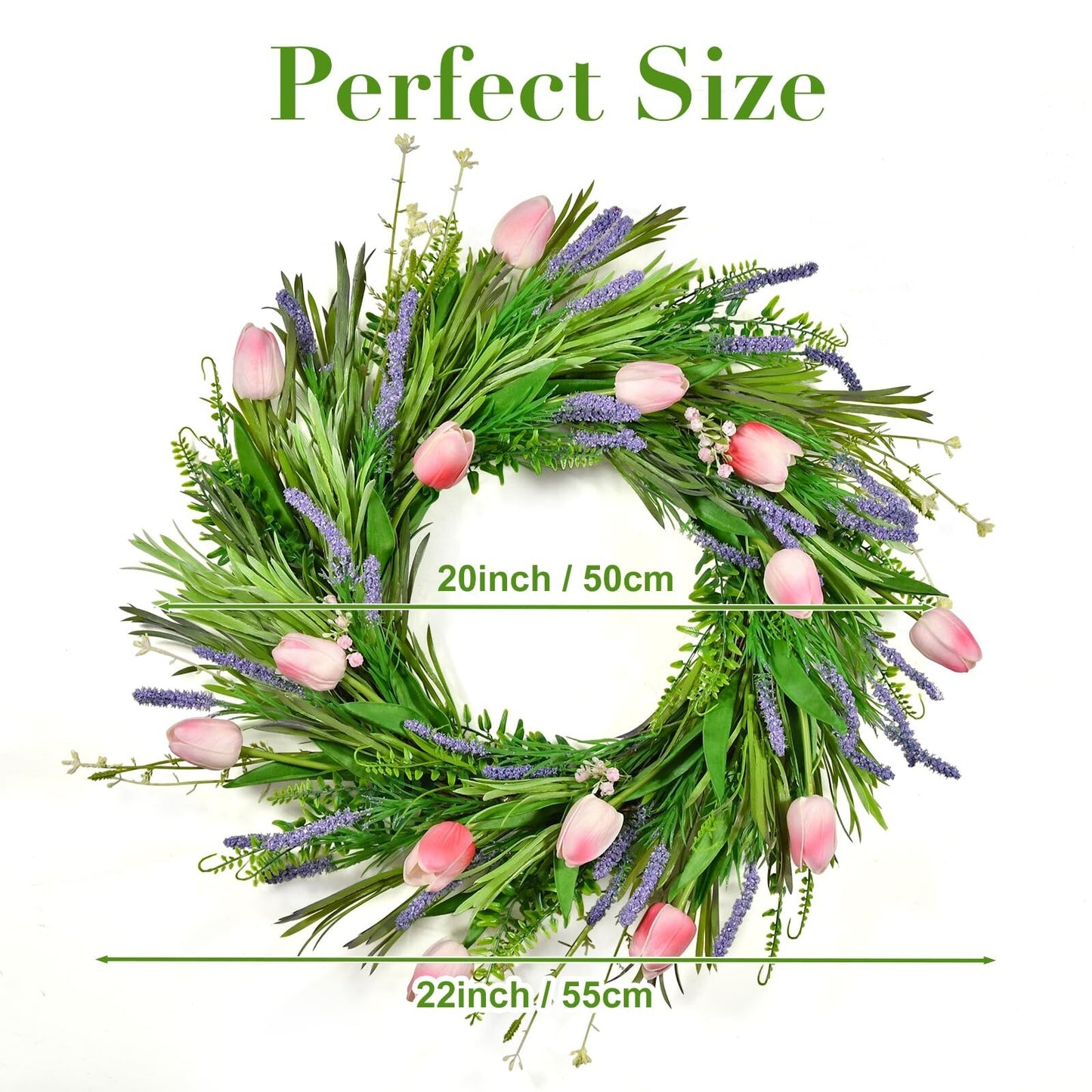 Beinhome 22 Inch Spring Summer Wreath, Pink Tulips and Lavender Wreath for Fr...
