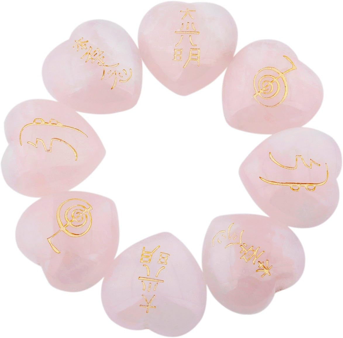 Healing Crystal 4Pcs Rose Quartz Heart Love Stones Hand Carved Worry Stones Palm Pocket Stone Reiki Balancing
