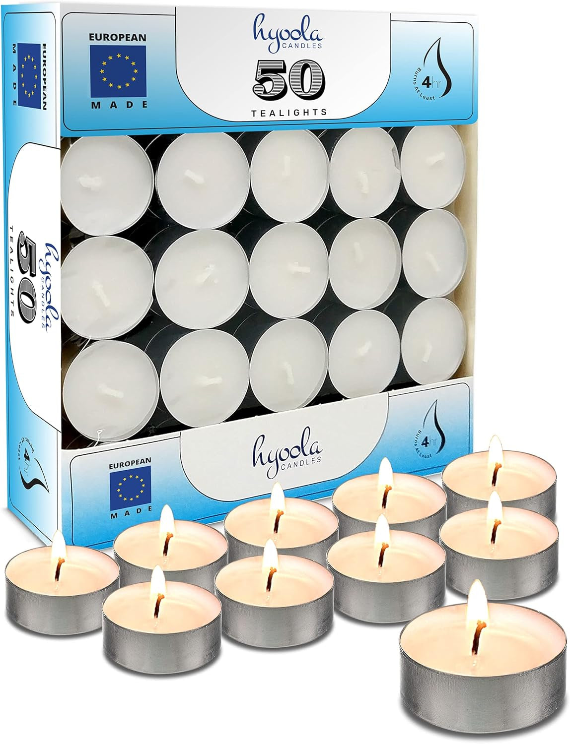 Tea Lights Candles - 50 Bulk Candles Pack - Natural Palm Oil Tea Light - European Quality White Unscented Tealight Candles - 4 Hour Burn Time