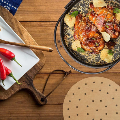 7 Inch Air Fryer Liners, 100Pcs Perforated Parchment Paper Compatible with Philips, Cozyna, Secura, Nuwave Brio, Chefman, Gowise USA, COSORI and More 3.4~3.7Qt Air Fryers