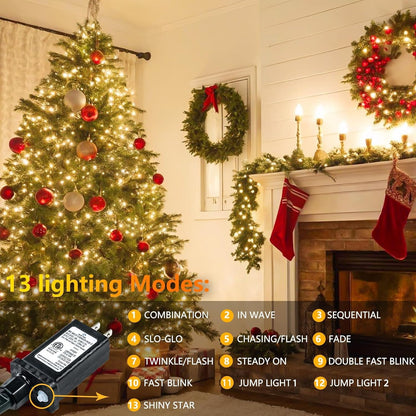 Connectable 200 LED Christmas Lights Indoor Outdoor with Timer, 66FT 13 Modes Warm White String Lights Waterproof, Twinkle Fairy Lights Plug in Clear Wire for Christmas Tree, Bedroom, Classroom Decor
