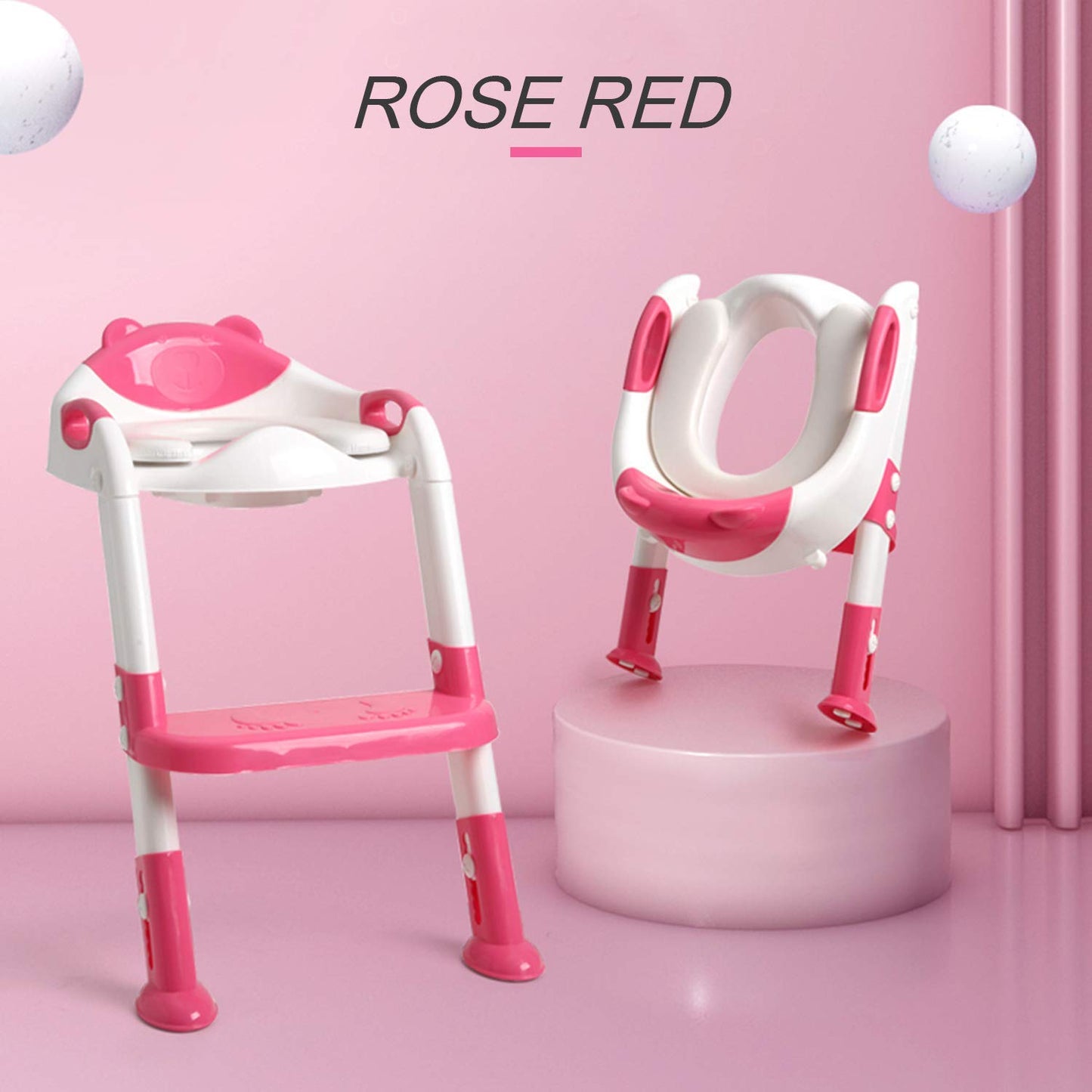 Potty Training Seat Ladder Girls,Toddlers Toilet Seat,Kids Stool (Rose Pink)