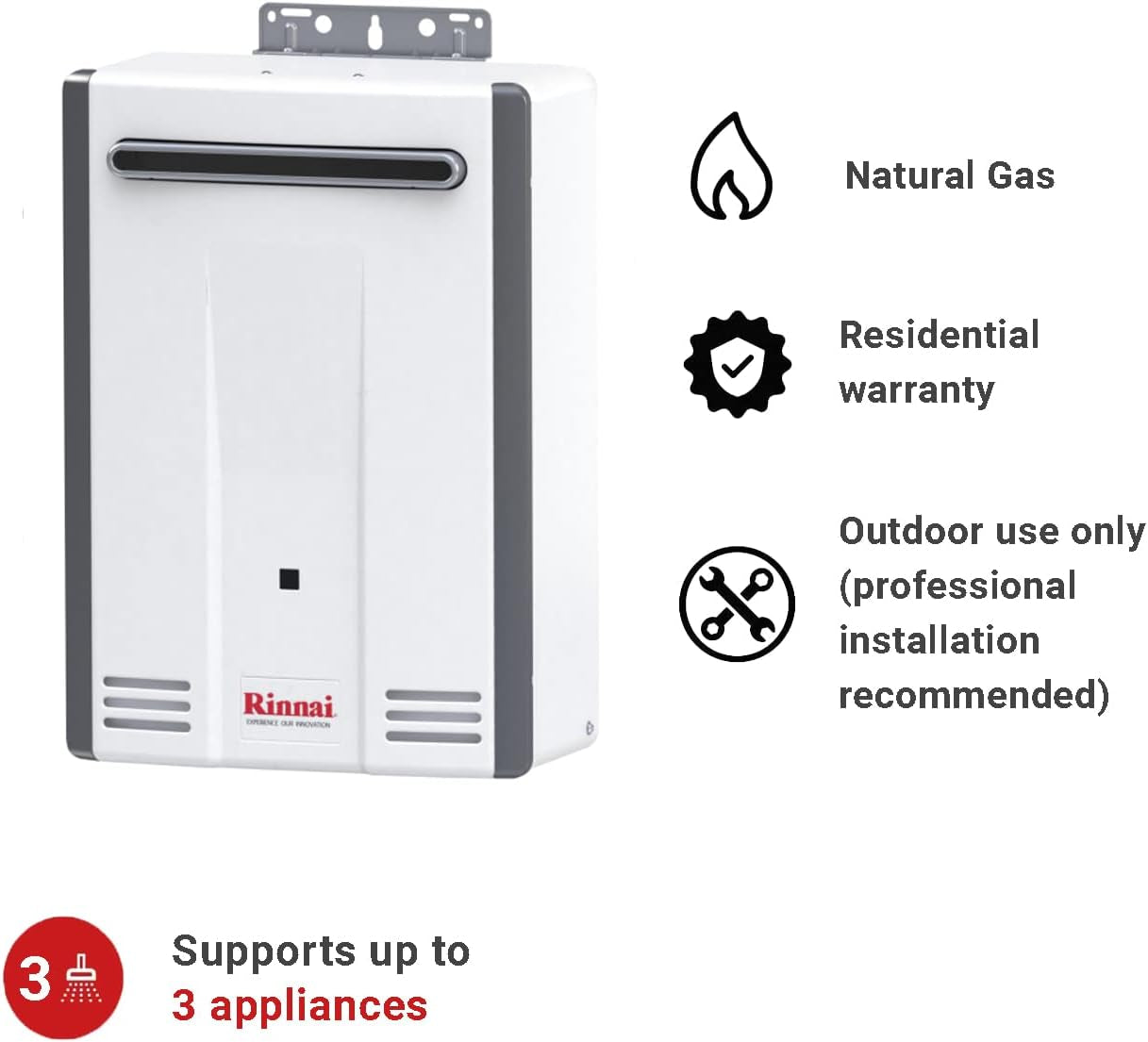 V53Den Natural Gas Tankless Water Heater - 5.3 GPM, Outdoor Installation