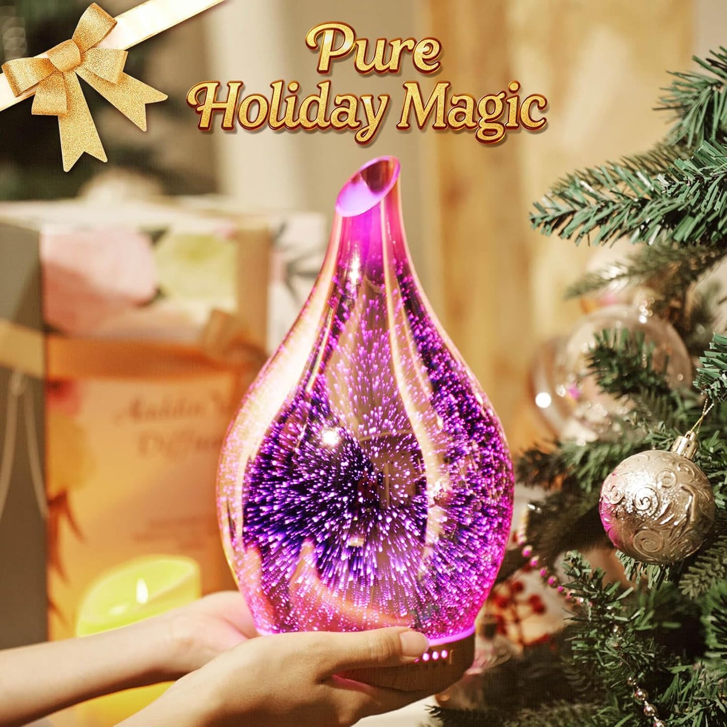 280Ml Essential Oil Diffuser, 3D Glass Aromatherapy Diffusor, Ultrasonic Cool Mist BPA Free Aroma Humidifier with Timer and Color Changing Function, Waterless Shut-Off for Home Office Room