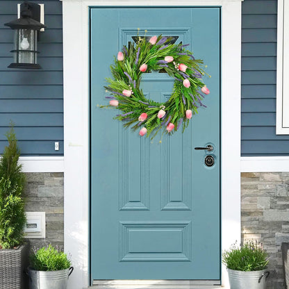 Beinhome 22 Inch Spring Summer Wreath, Pink Tulips and Lavender Wreath for Fr...