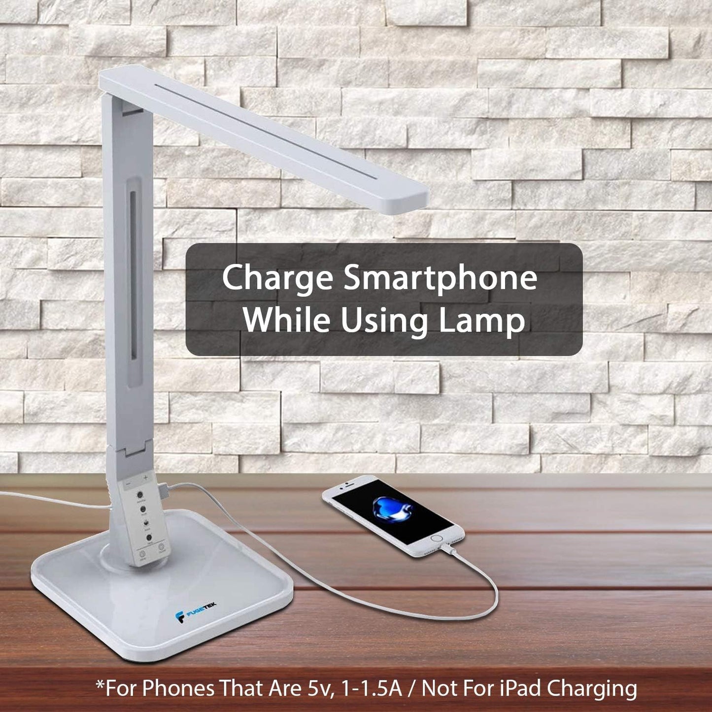 LED Desk Lamp  FT-L798, 5-Level Dimmer, Touch Control Panel, 1-Hour Auto Timer, 5V/1A USB Charging Port - Jet Black (White)