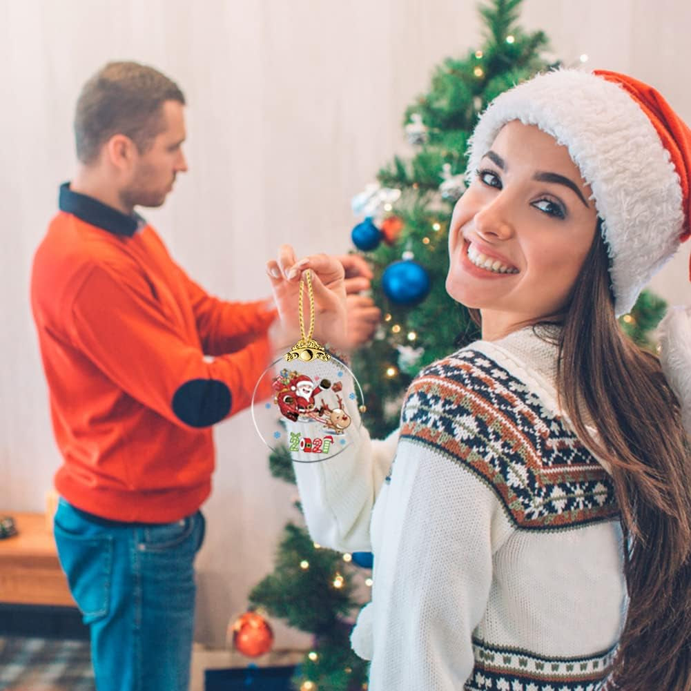 Christmas Ornaments 2021 Santa Claus Christmas Tree Crystal Glass Pendant Present Keepsake Ceremony for Family Friends Christmas Novelty Souvenir