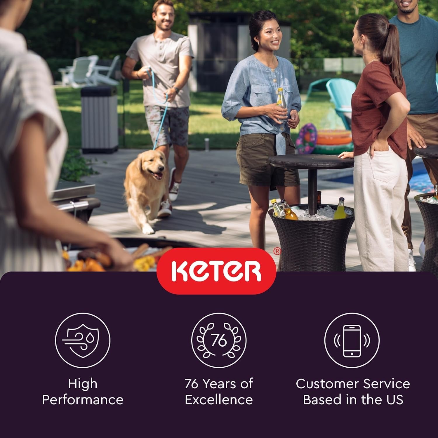 Pacific Cool Bar Outdoor Patio Furniture and Hot Tub Side Table with 7.5 Gallon Beer and Wine Cooler, Espresso Brown