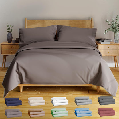 4Pcs - 100% Viscose Derived from Bamboo Sheets Full Size Sheets Set - Super Soft Viscose Bamboo Cooling Sheets for Hot Sleepers - up to 16’’ Deep Pocket - Luxury Series Full Sheet Set (S Gray)