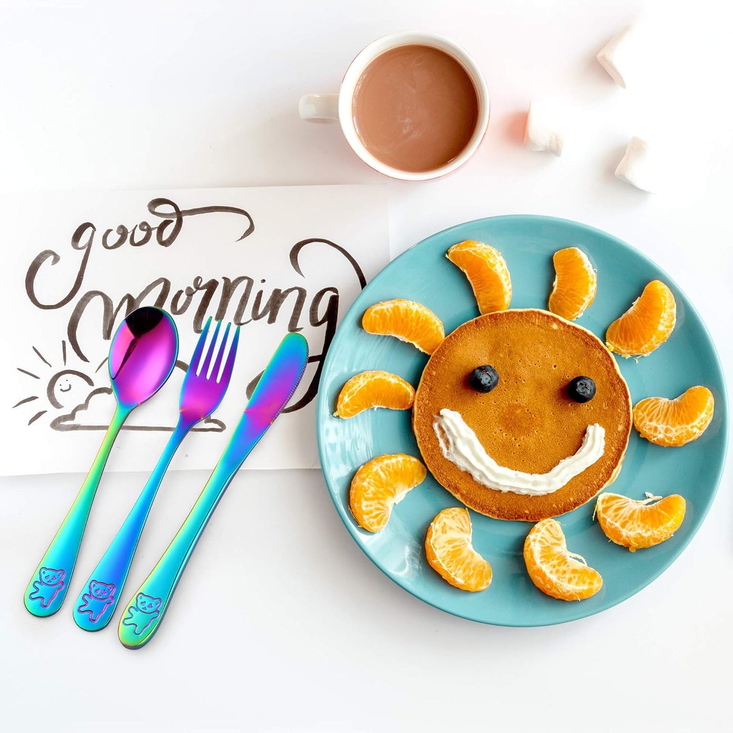 Kids Silverware,  Stainless Steel Children Flatware Set, Toddler Utensils Set of 4, Rainbow