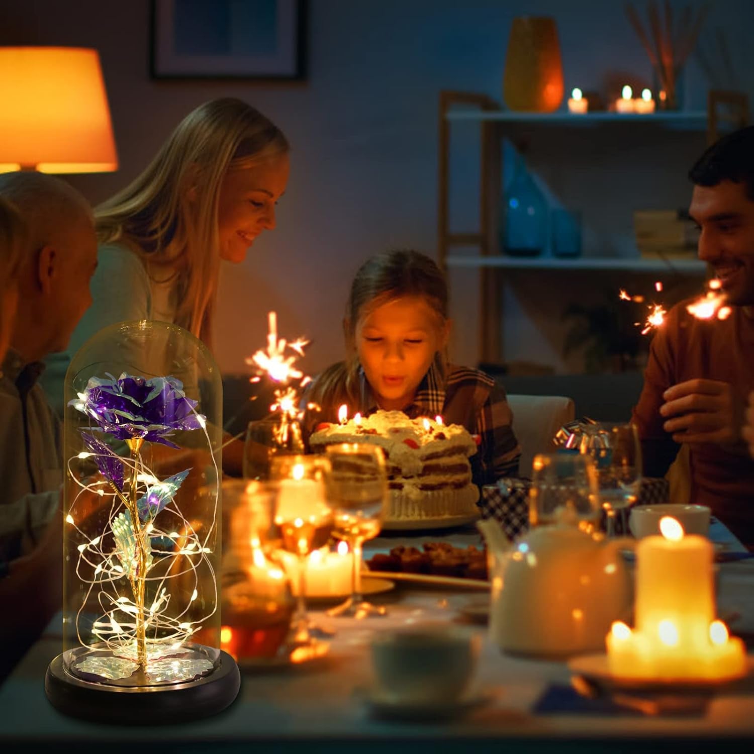 Valentines Day Gifts for Her, Valentines Gifts for Women, Valentines Gifts for Mom,Galaxy Red Rose Gifts for Mothers Day Birthday Christmas Crystal Flowers Light up Rose in Glass Dome