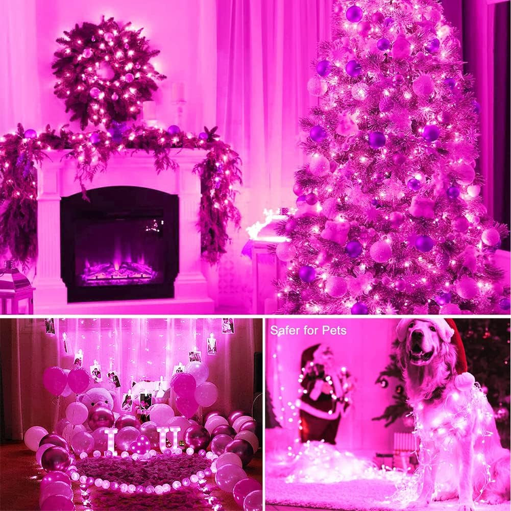 Fairy Lights Outdoor String Lights 33Ft 100 LED with Memory Modes Controller, Extendable Christmas Lights Decorations for Wedding, Christmas, Party, Patio, Indoor Outdoor (Pink)