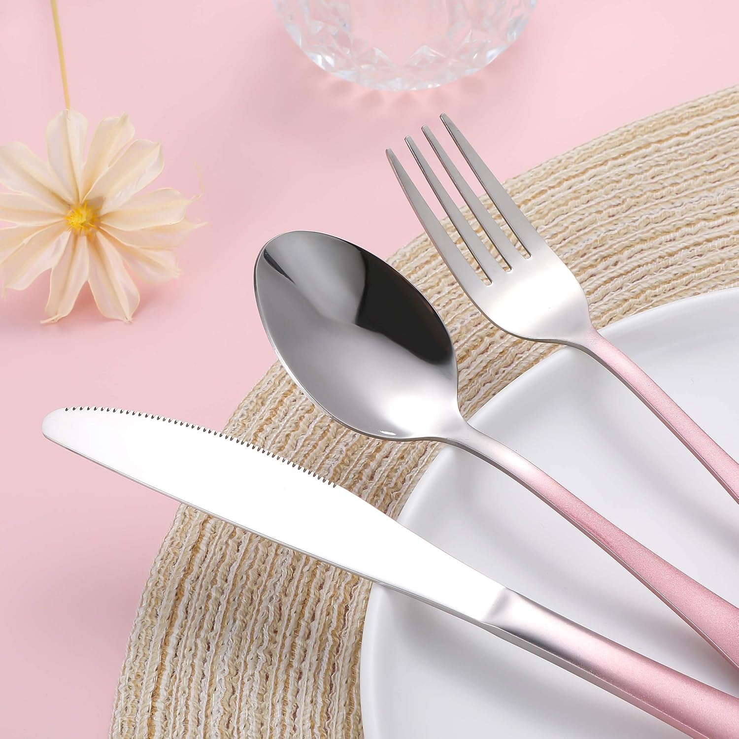 Travel Utensils,Reusable Silverware Set to Go Portable Cutlery Set with a Waterproof Carrying Case for Lunch Boxes Workplace Camping Picnic (Grapink)