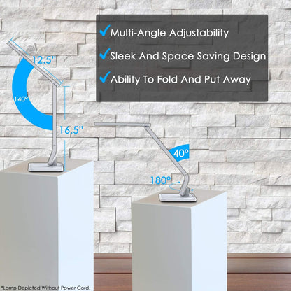 LED Desk Lamp  FT-L798, 5-Level Dimmer, Touch Control Panel, 1-Hour Auto Timer, 5V/1A USB Charging Port - Jet Black (White)