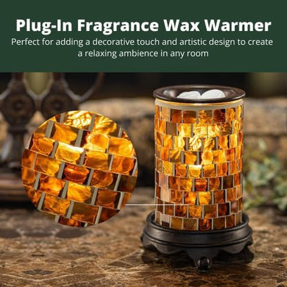 Wall Plug-In Wax Warmer for Scented Wax Mosaic Glass Radiant Sienna Electric Home Fragrance Warmer for Essential Oils Candle Wax Melts and Tarts Scent Warmer Night Light