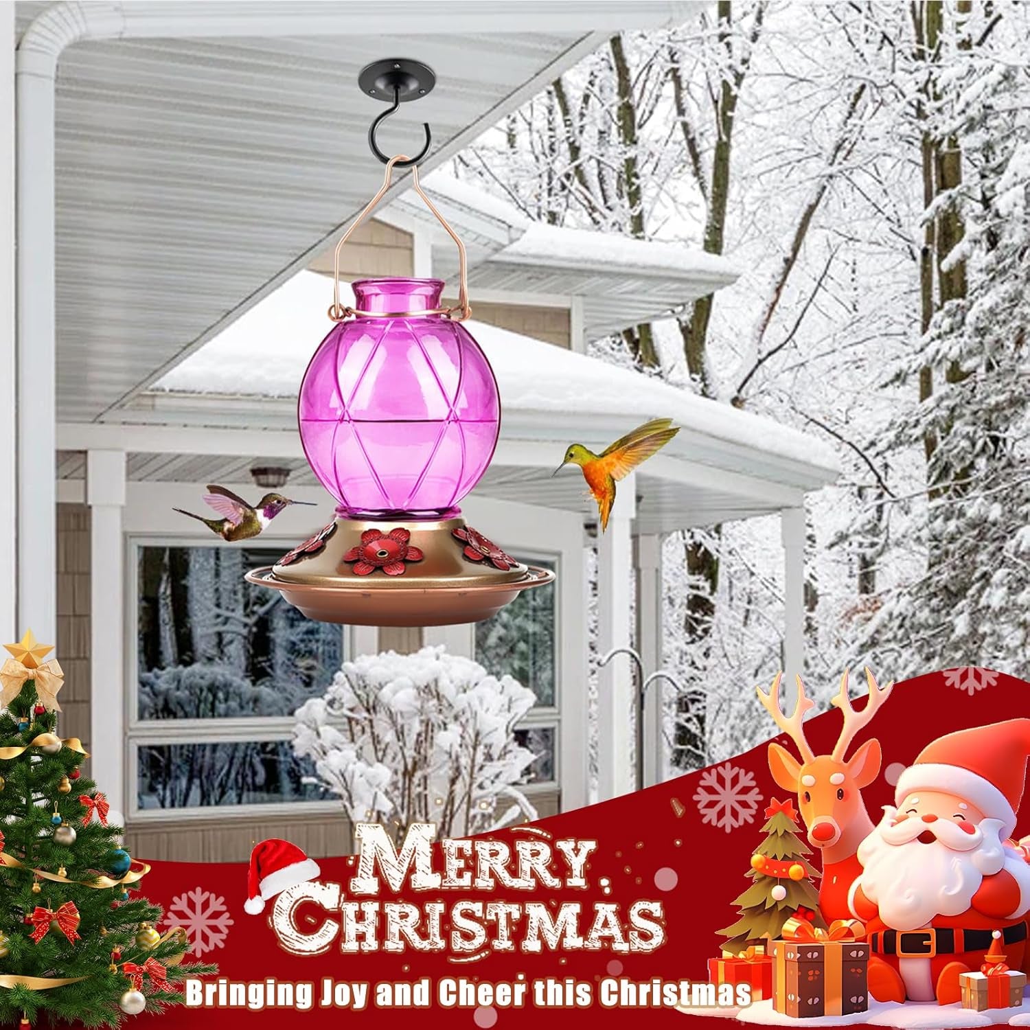 Hummingbird Feeder, Glass Hummingbird Feeder for Outdoors, Netted Texture Ball Shape Bottle, 20 Ounces, Lavender, Birthday Gifts for Women Men, Gifts for Mom Dad