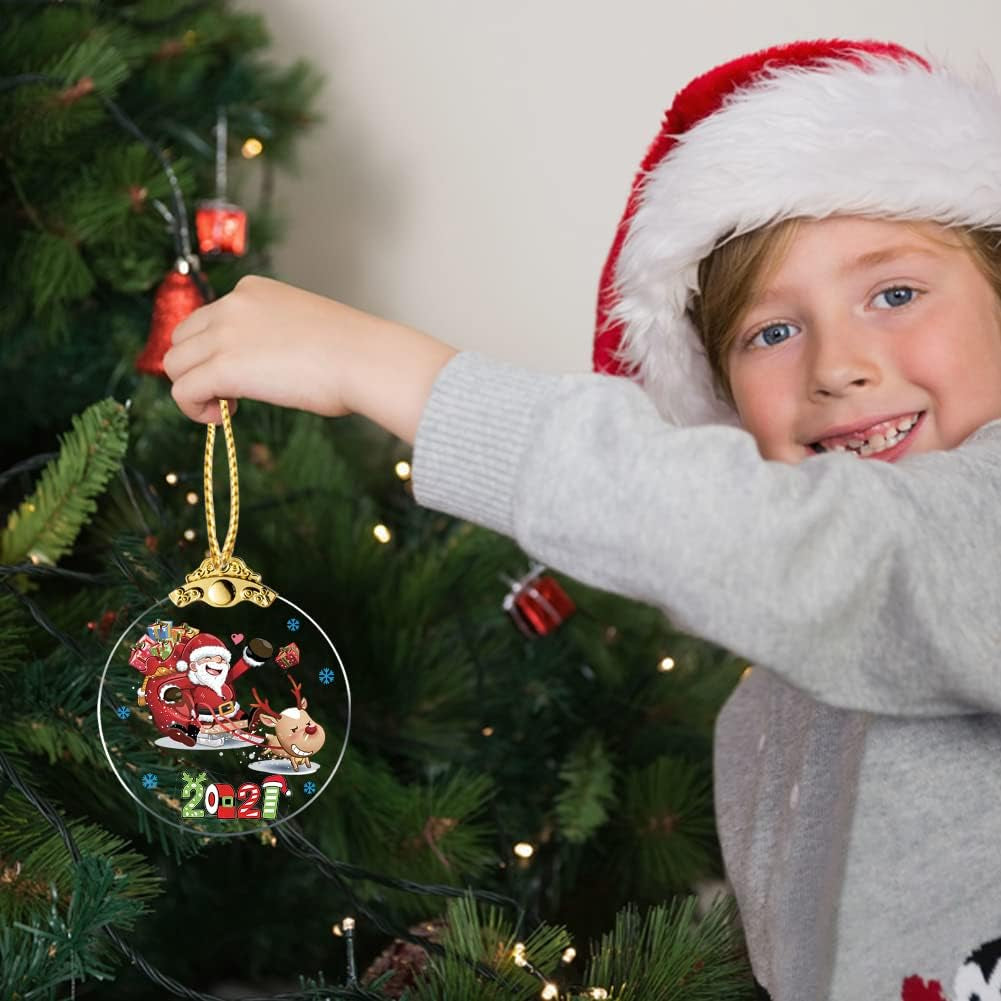 Christmas Ornaments 2021 Santa Claus Christmas Tree Crystal Glass Pendant Present Keepsake Ceremony for Family Friends Christmas Novelty Souvenir