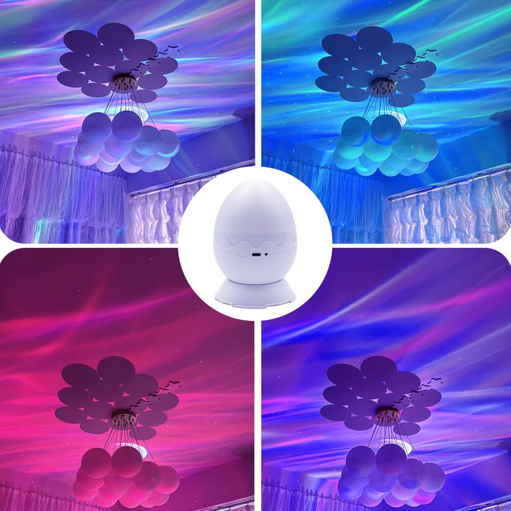 Whole Room Coverage Area Northern Lights Projector Galaxy Aurora 8 Effects Combinations with Night Light Egg Cover for Bedroom Light Sleep (White)