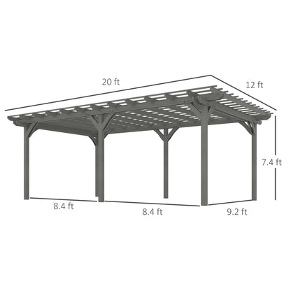 12' X 20' Wooden Pergola Grape Trellis, Outdoor Gazebo for Garden, Patio, Backyard, Deck, Gray
