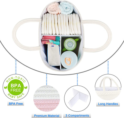 Diaper Caddy Organizer - Cotton Rope Nursery Storage Basket for Baby Essentials, Boys & Girls Shower Gift, Changing Table Organizer, Pink