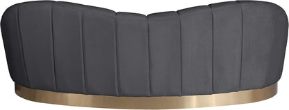 Shelly Collection Modern | Contemporary Velvet Upholstered Shell Shaped Chair with Brushed Gold Stainless Steel Base, 90" W X 40.75" D X 32" H, Grey