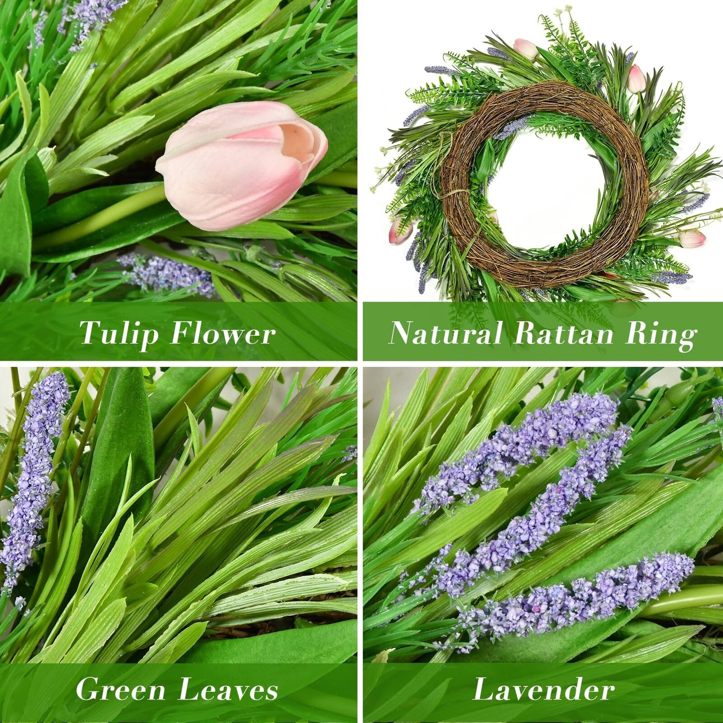 Beinhome 22 Inch Spring Summer Wreath, Pink Tulips and Lavender Wreath for Fr...