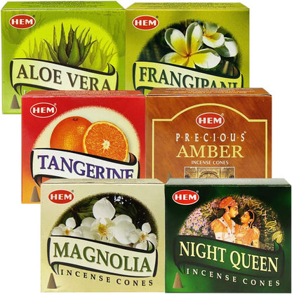Hem Incense Cones Variety Pack #3 and Cone Incense Burner Bundle with 6 Most Desired Fragrances