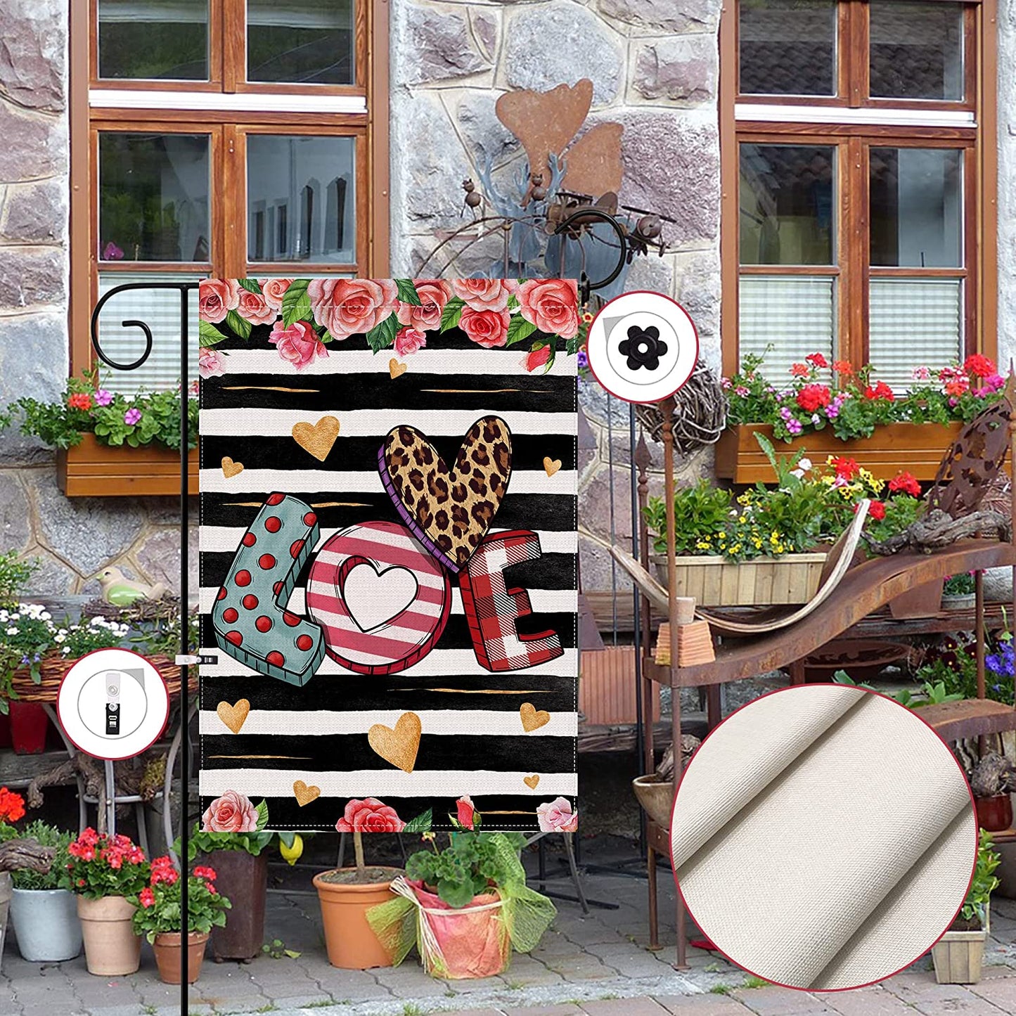 Valentines Day Garden Flag, Valentines Garden Flag Burlap, Valentines Day Garden Flags 12X18 Double Sided, Valentines Day Flag Decorative, Love Garden Flag Valentines Day Yard Flag Outside