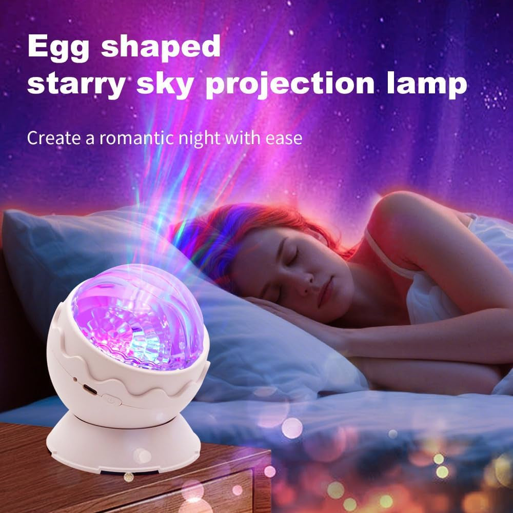 Whole Room Coverage Area Northern Lights Projector Galaxy Aurora 8 Effects Combinations with Night Light Egg Cover for Bedroom Light Sleep (White)