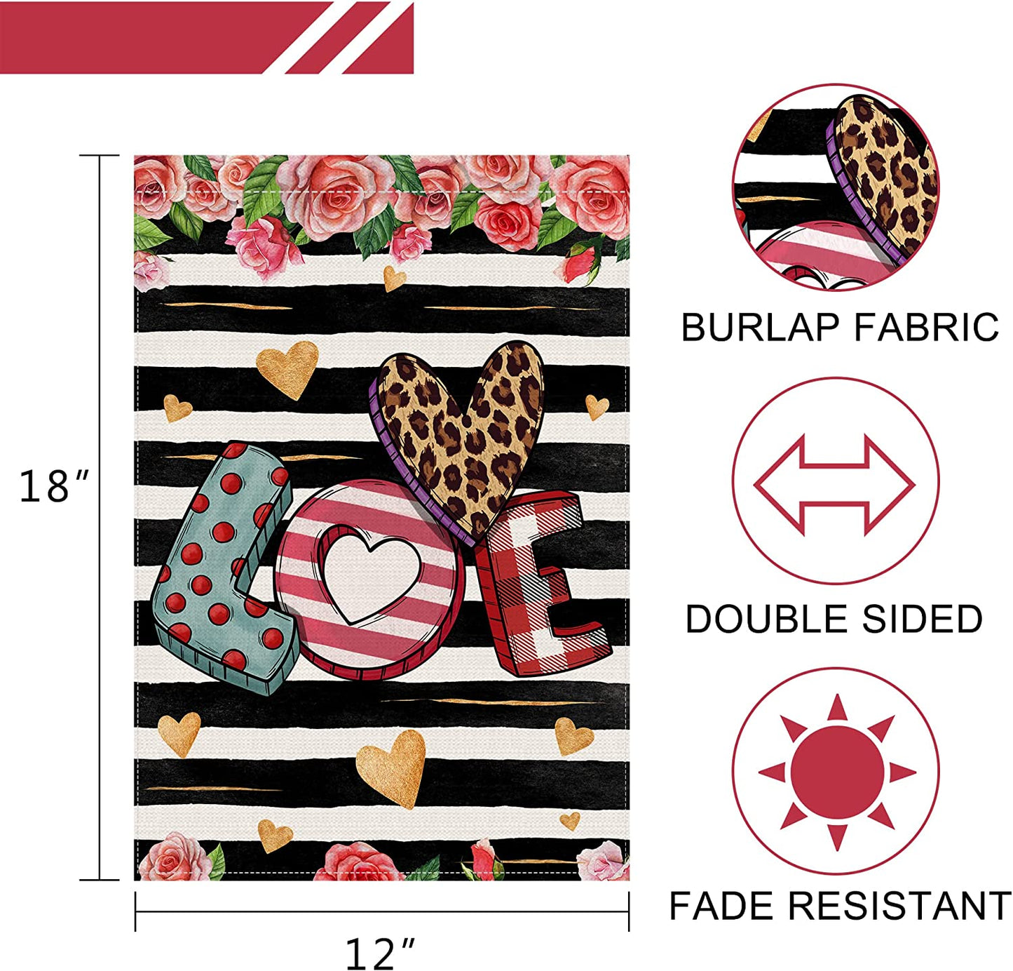 Valentines Day Garden Flag, Valentines Garden Flag Burlap, Valentines Day Garden Flags 12X18 Double Sided, Valentines Day Flag Decorative, Love Garden Flag Valentines Day Yard Flag Outside