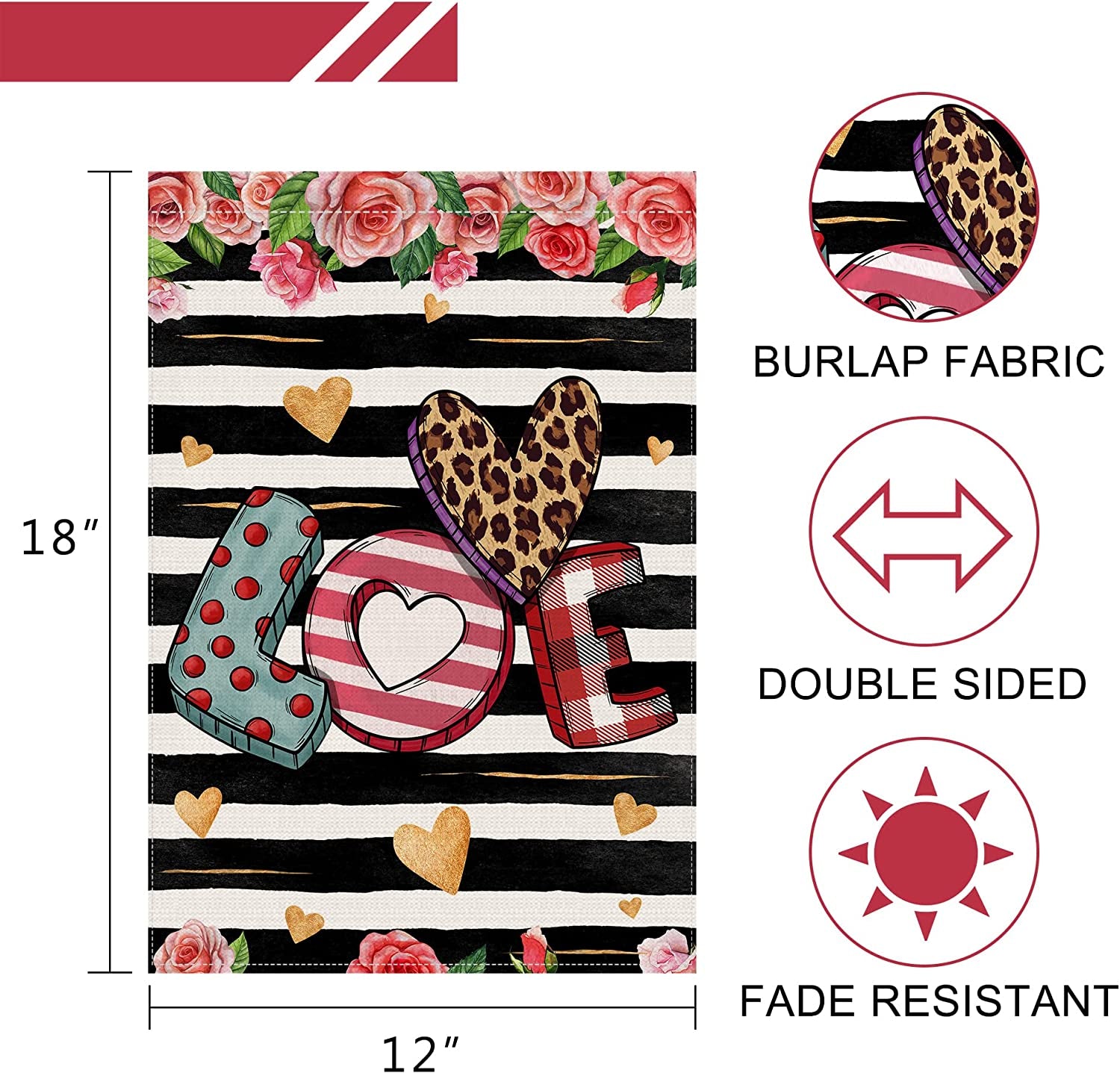 Valentines Day Garden Flag, Valentines Garden Flag Burlap, Valentines Day Garden Flags 12X18 Double Sided, Valentines Day Flag Decorative, Love Garden Flag Valentines Day Yard Flag Outside