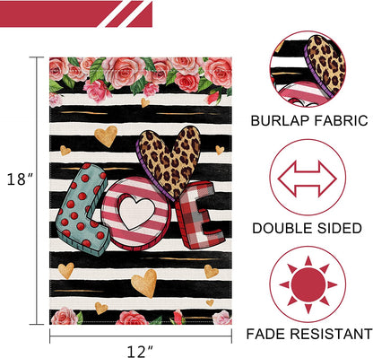 Valentines Day Garden Flag, Valentines Garden Flag Burlap, Valentines Day Garden Flags 12X18 Double Sided, Valentines Day Flag Decorative, Love Garden Flag Valentines Day Yard Flag Outside