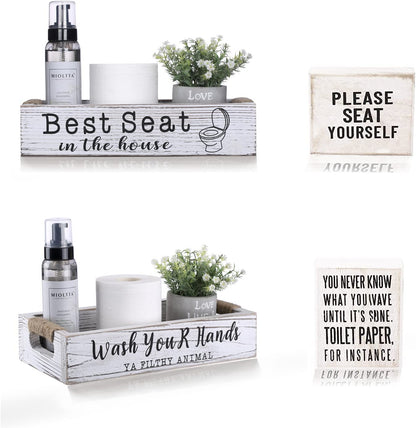 Farmhouse Bathroom Decor,Rustic Bathroom Decor Storage Box, Rustic Bathroom Decor Box with Funny Bathroom Signs, Funny Bathroom Decorations, Rustic White Bathroom Accessories…