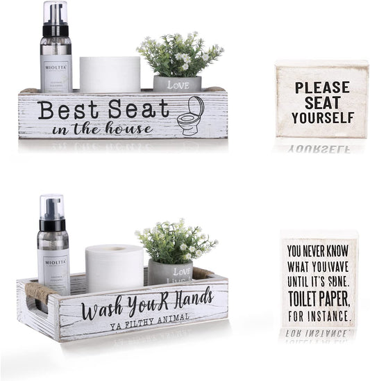 Farmhouse Bathroom Decor,Rustic Bathroom Decor Storage Box, Rustic Bathroom Decor Box with Funny Bathroom Signs, Funny Bathroom Decorations, Rustic White Bathroom Accessories…