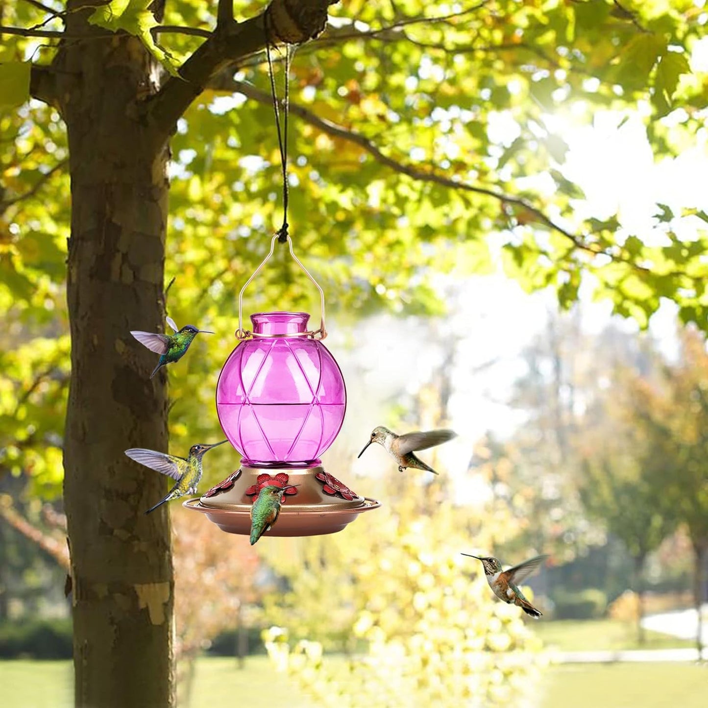 Hummingbird Feeder, Glass Hummingbird Feeder for Outdoors, Netted Texture Ball Shape Bottle, 20 Ounces, Lavender, Birthday Gifts for Women Men, Gifts for Mom Dad